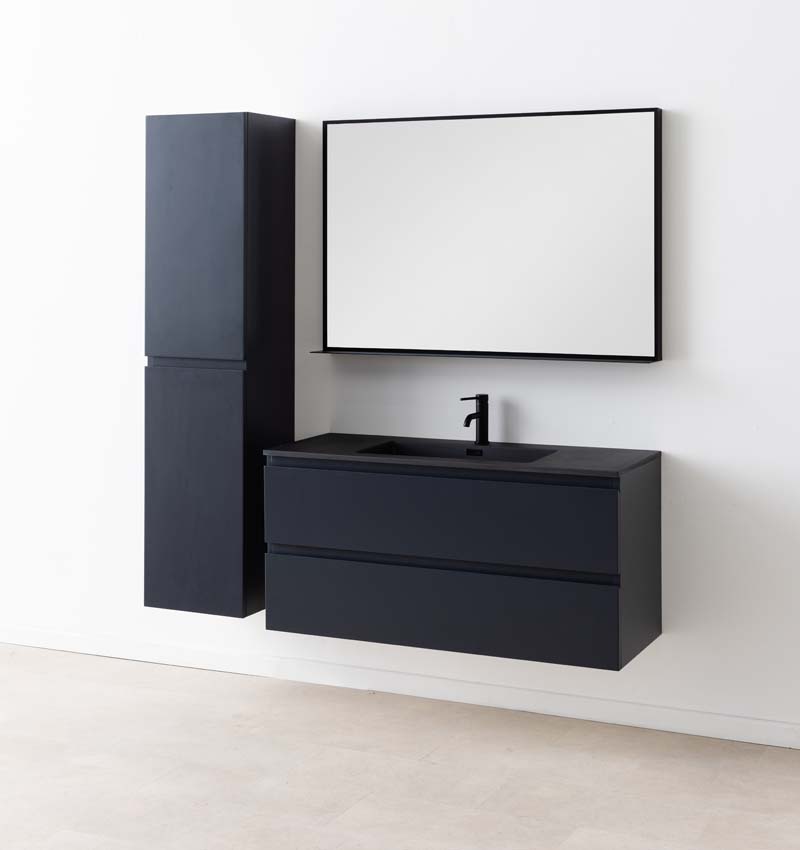 Badkamermeubel Tibo grijs hangend met enkele wastafel mat zwart 120cm