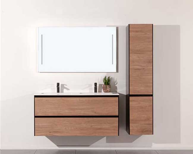 Badkamermeubel Molly houtlook hangend met dubbele wastafel mat wit 120cm