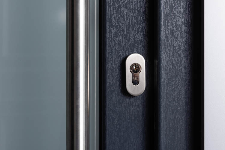 Porte extérieure 3 parties PVC verre mat anthracite/blanc ouvrant à gauche sur mesure