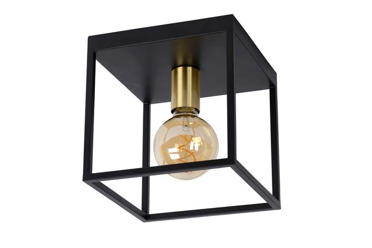 Plafondlamp - zwart/goud - vierkant - E27 - 40W