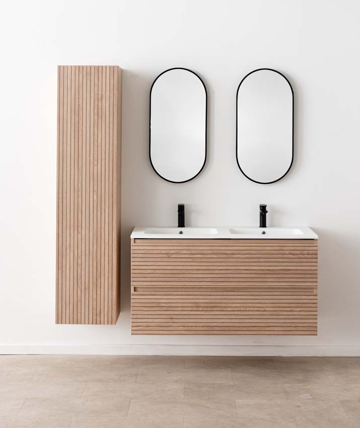 Meuble de salle de bains Dotan line up suspendu avec lavabo double blanc mat 120cm Meuble de salle de bains Dotan line up suspendu avec lavabo double blanc mat 120cm