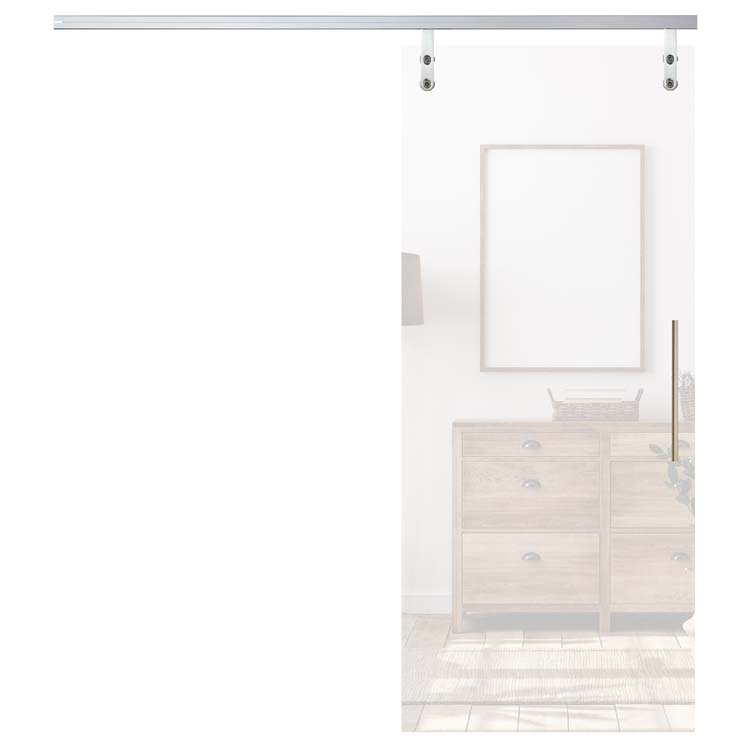 Schuifdeur glas 8mm mat + rail alu + trekker rond inox 40cm