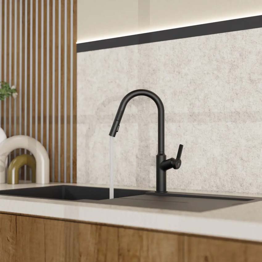 Robinet de cuisine Wasserwerk WK 12 noir mat avec bec extractible