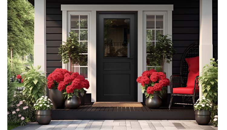 Porte extérieure bois semi-vitrée Taag meranti noir verre clair 980x2180mm ouvrant à droite