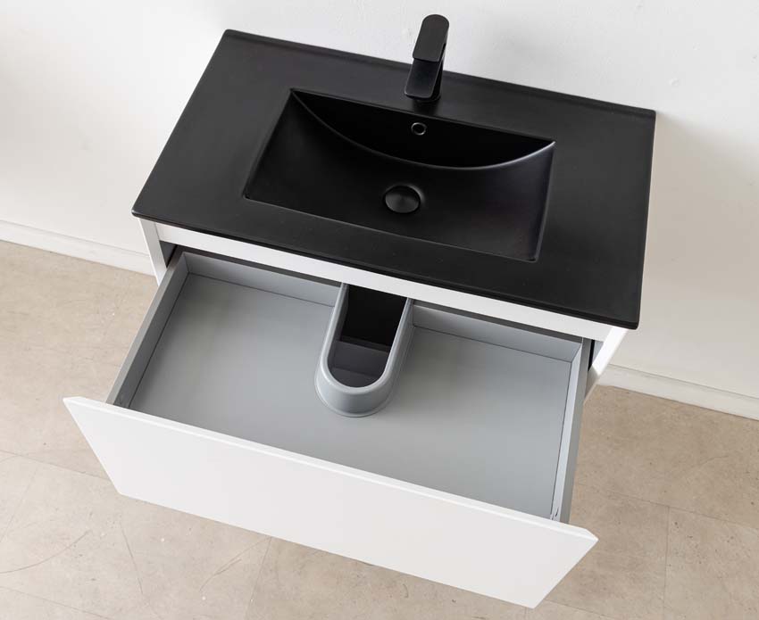 Meuble de salle de bains Arizona suspendu avec lavabo simple noir mat 80cm
