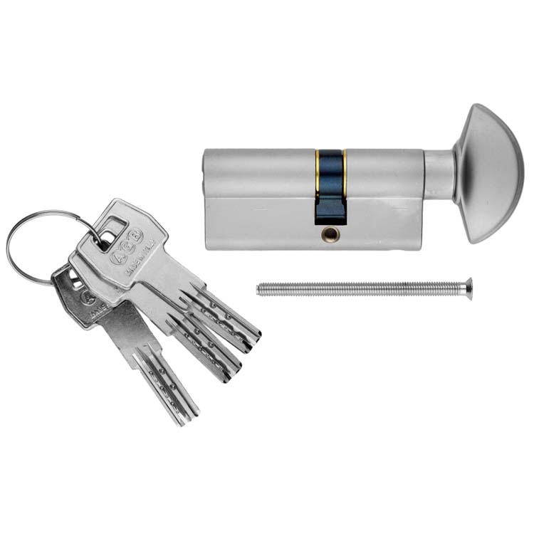 Cilinder AGB veiligheid knop 70mm  inox look SKG**