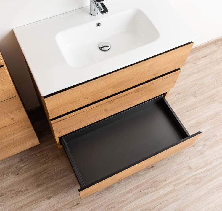 Badmeubel Daria eik goudbruin 900 mm staand wastafel porselein glans