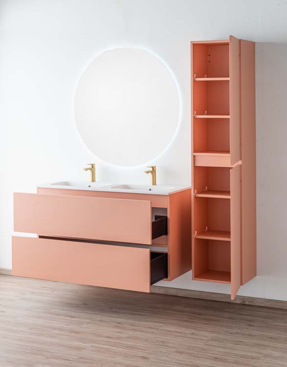 Meuble de salle de bains Puro blush suspendu avec lavabo double blanc mat 120cm