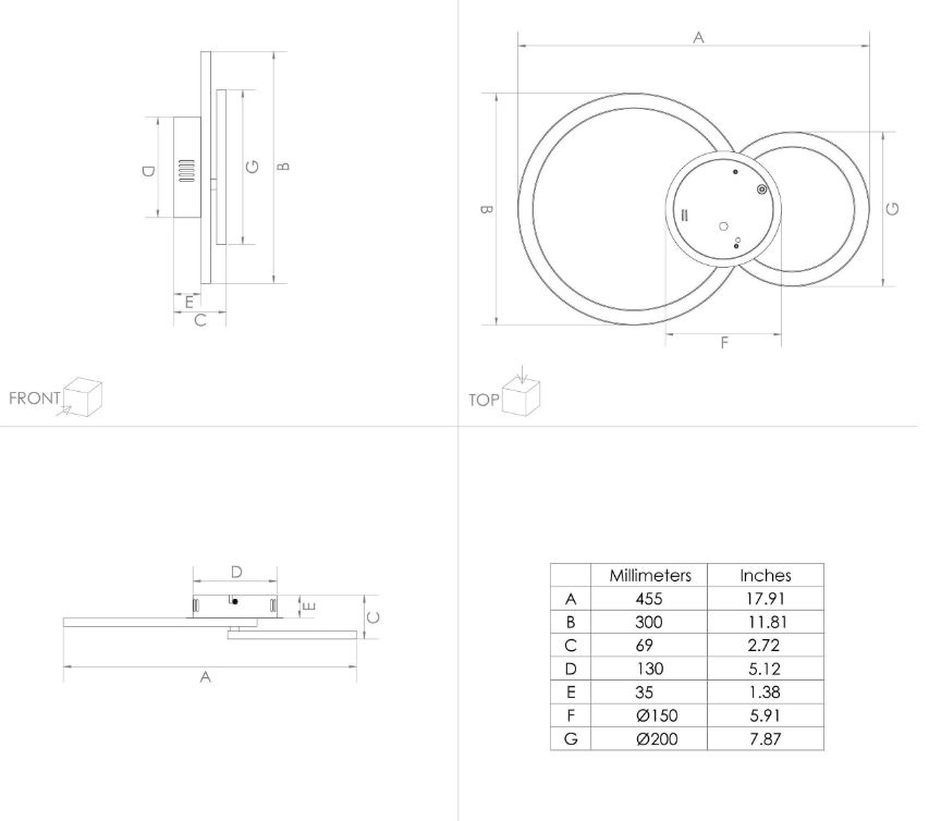 Plafonnier LED noir/blanc - dimmable - 2 cercles 