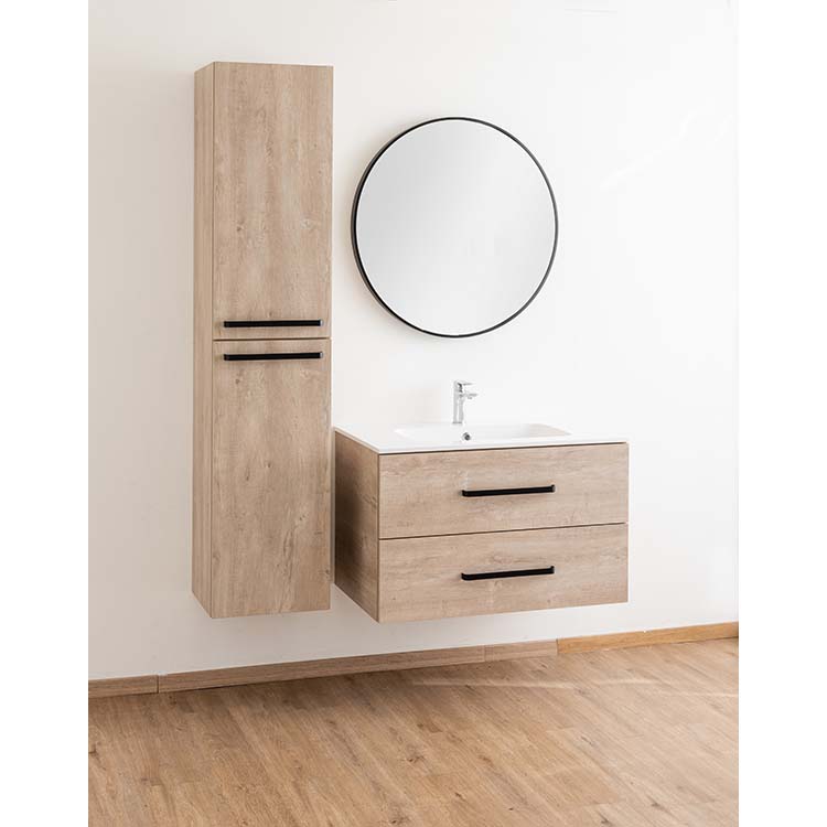 Meuble salle de bain Plato asp chêne béton 90cm - brillant - poignée mat noir