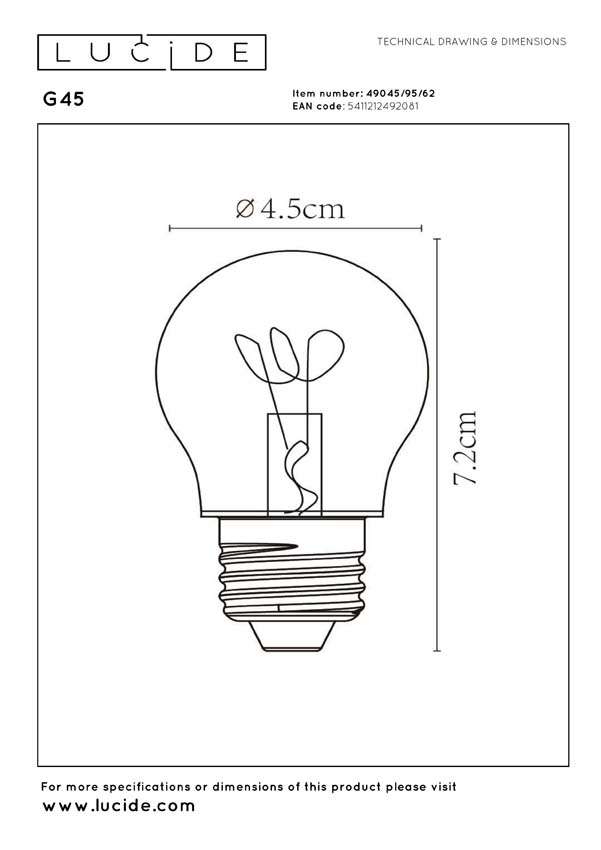 Lucide P45 - Ampoule filament - Ø4,5cm - LED 3 niveaux dimmable (Mémoire) - E14 - 1x3W 2200K - Ambré