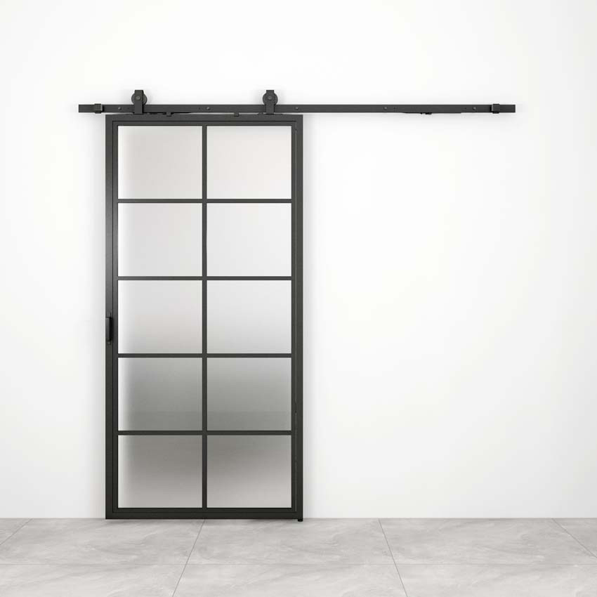 Porte coulissante simple en acier complète Tyra veere mat 10R 93x213,4cm noir + rail noir