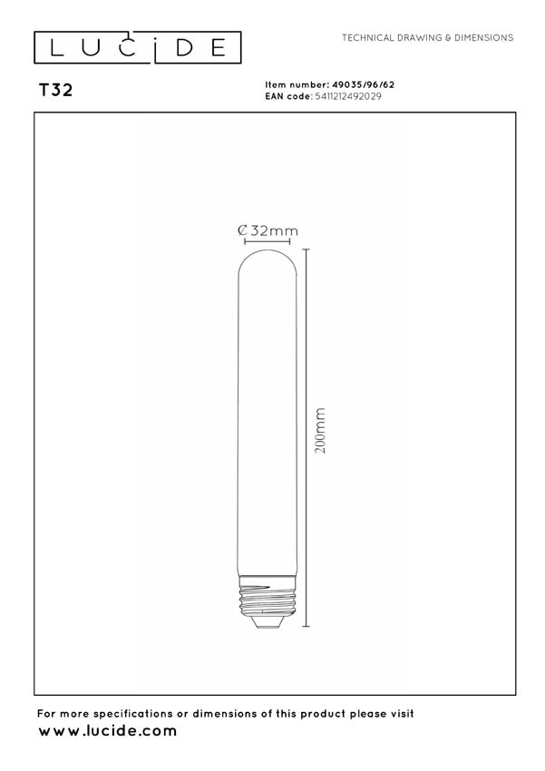 Lucide T32 - Ampoule filament - H20cm - LED 3 niveaux dimmable (Mémoire) - E27 - 1x4,9W 2200K - Ambré