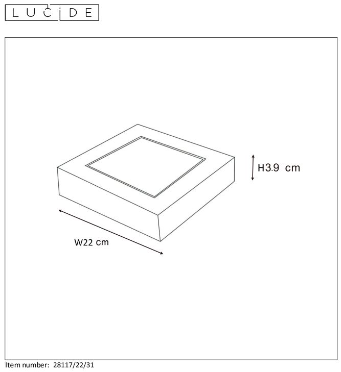 Plafondlamp - wit - vierkant - dimbaar - LED - 22W - IP44
