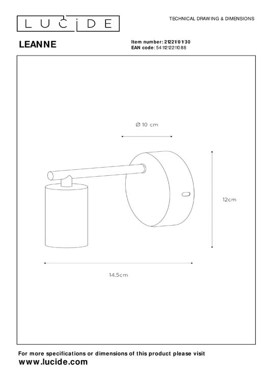 Applique murale - noir - 14,5x10x12cm - dimmable - E27 - 40W