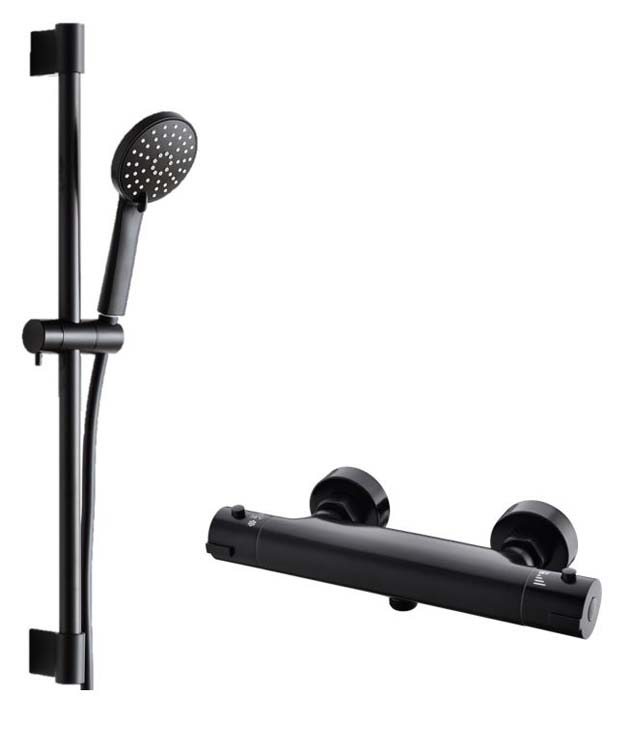 Robinet de douche Sky Hanna avec barre de douche thermostatique noir mat