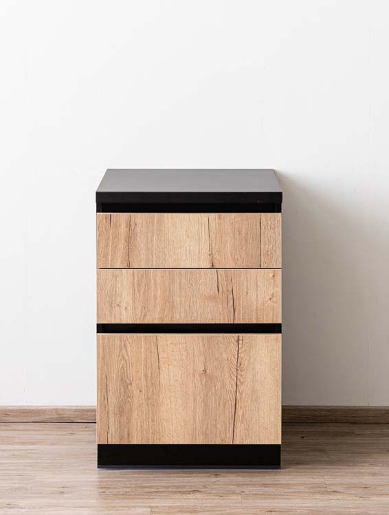 Armoire de cuisine Plenti avec 3 tiroirs noirs/aspect bois 60x78cm