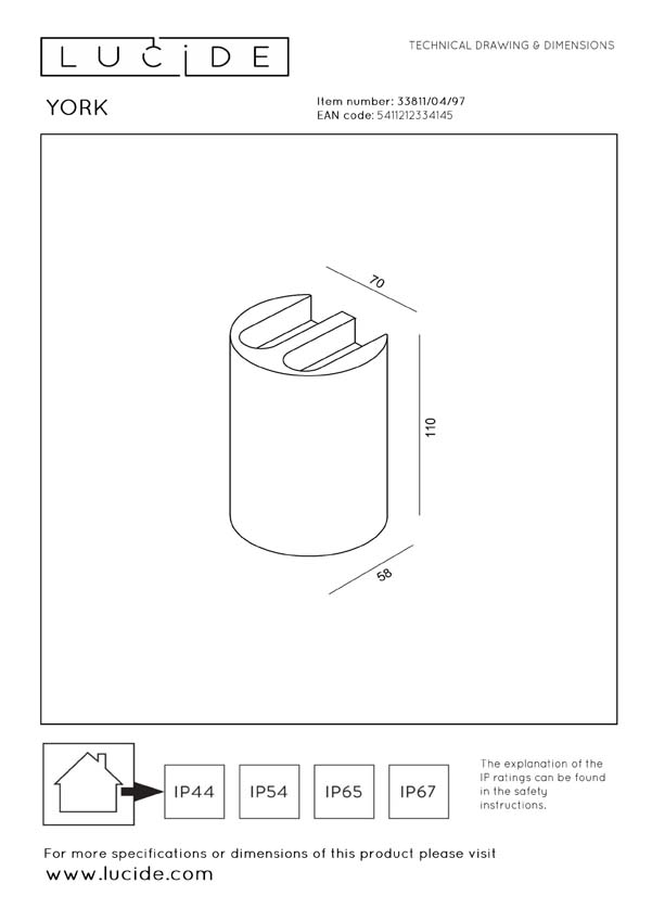 Lucide Essential York - Spot mural / applique intérieur/extérieur - LED - 4x1,2W 2700K - IP54 - Brun rouille