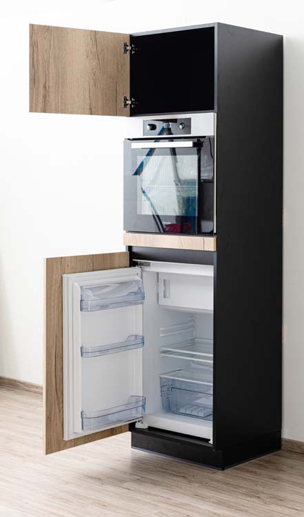 Keukenkast Plenti kolomkast voor oven en koelkast zwart/houtlook 60x208cm