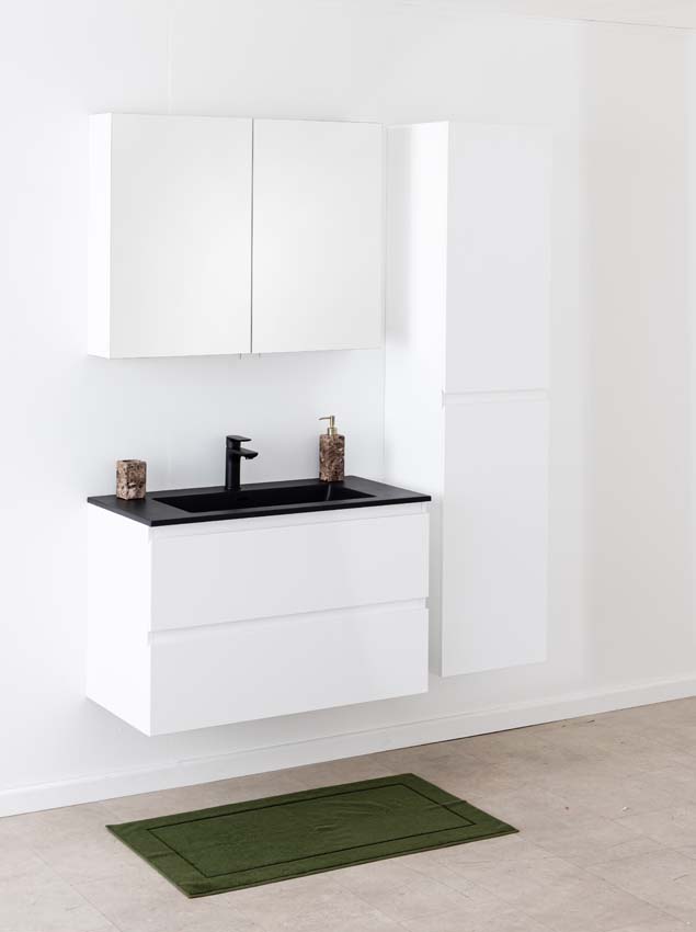 Meuble de salle de bain Tibo blanc avec lavabo simple blanc noir 90cm