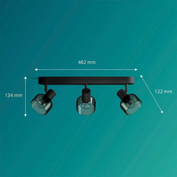 Opbouwspot - glas kort - dimbaar - E14 - 3x25W - excl lamp - zwart