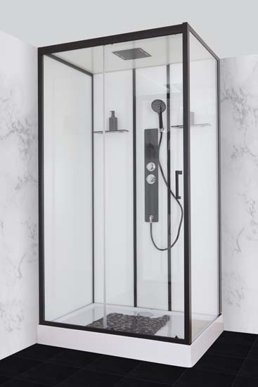 Douchecabine Penny thermostatisch links zwart/wit schuifdeur 115x85x218,5cm