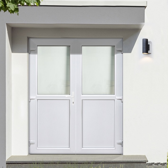 Buitendeur pvc wit/wit dubbel halfglas out L MW