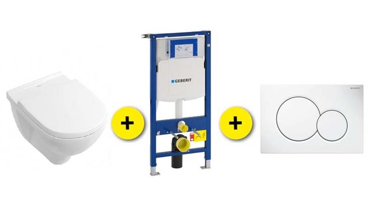 Toiletset O.Novo wit inclusief softclose WC-bril + inbouwreservoir UP320 + drukplaat Sigma 01 wit