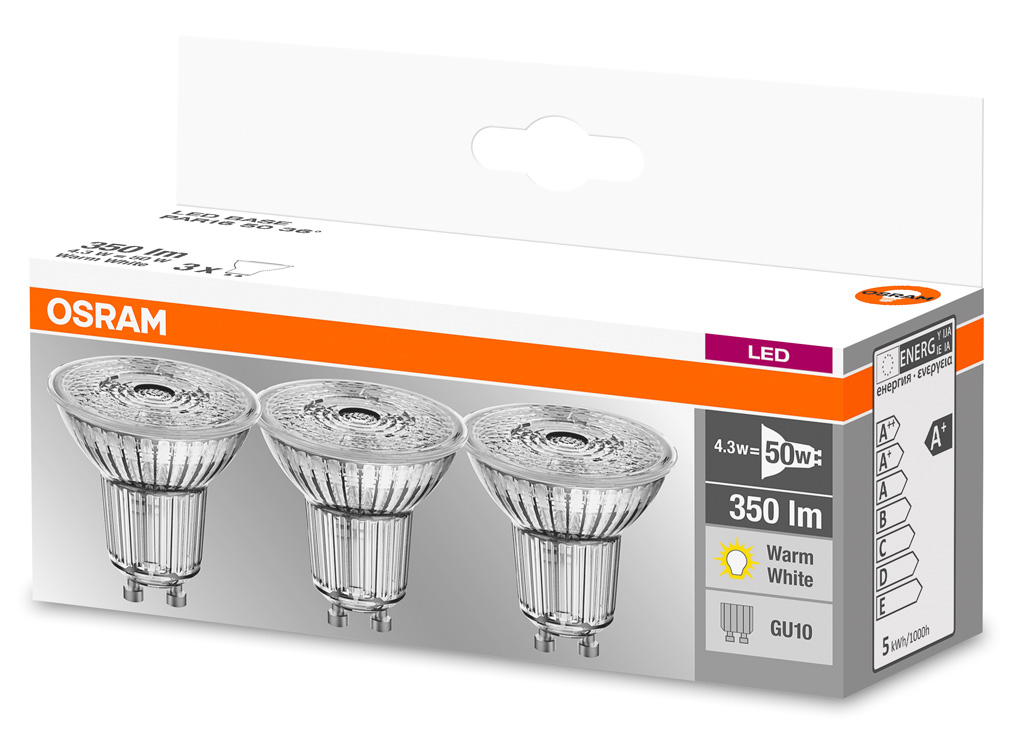 Lampe LED Osram 3 pièces GU10 4.3W 350lumen