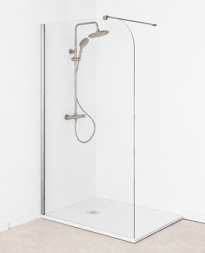 Paroi de douche à l'italienne Avery arrondie verre clair avec kit de profilés inox 157x200cm