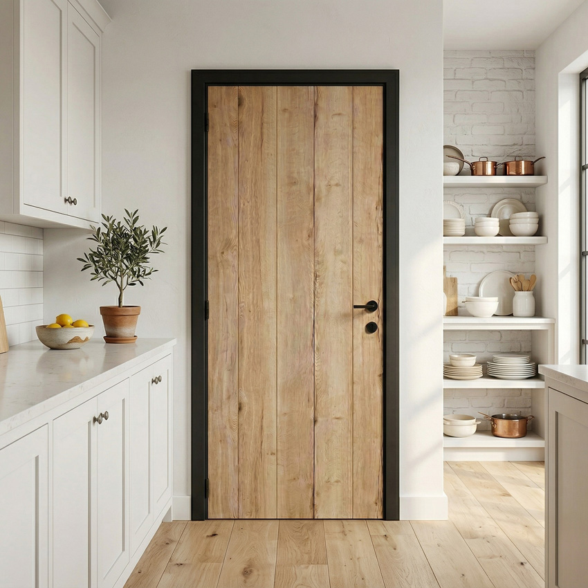 Complete binnendeur Realwood Oak 201,5x73cm tubespaan omkeerbaar + zwarte deurkast 16,5cm