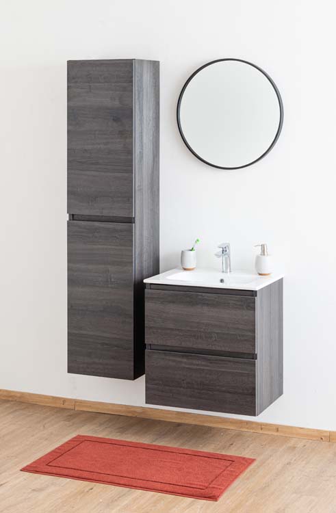 Meuble de salle de bain Dotan chêne foncé 600 mm lavabo porcelaine brillant