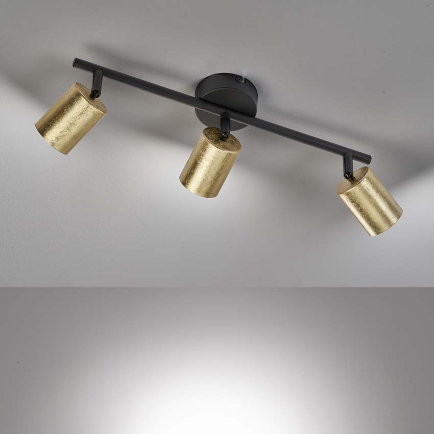 Opbouwspot - zwart/goud - GU10 - 3x4W incl lamp