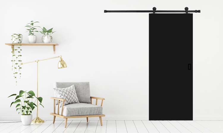 Porte coulissante simple complète Black 93x211,5cm + rail noir antique