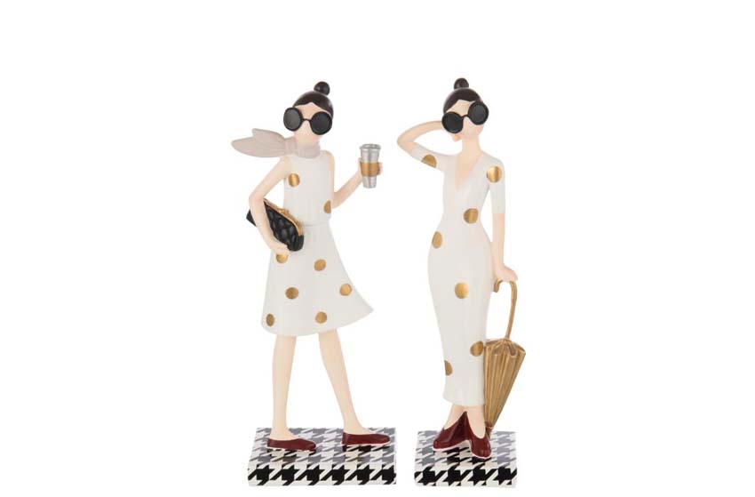 Beeld dame op voet polyresin multicolor 11x7x30cm