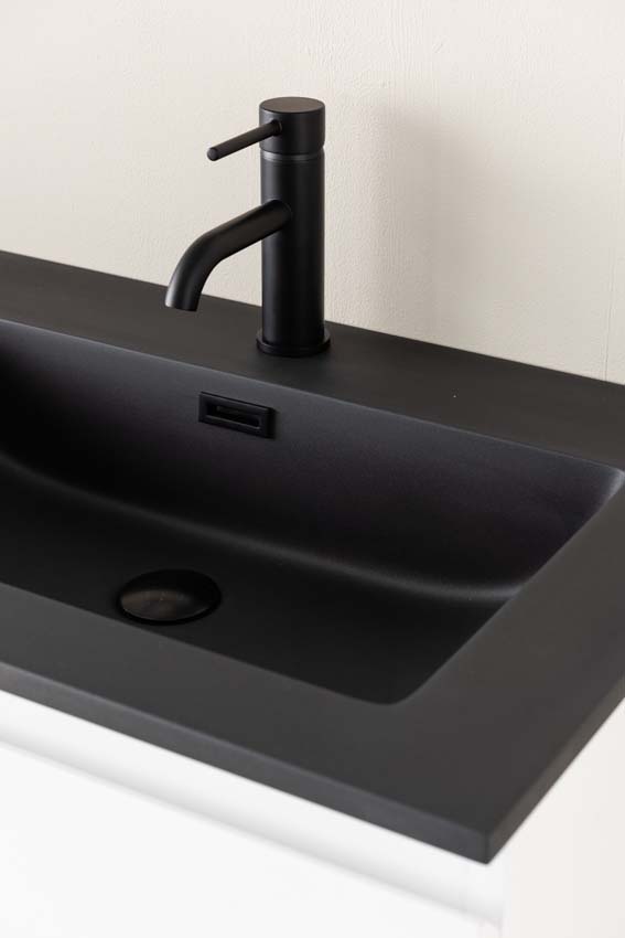Meuble de salle de bains Tibo blanc suspendu avec lavabo double noir mat 140cm