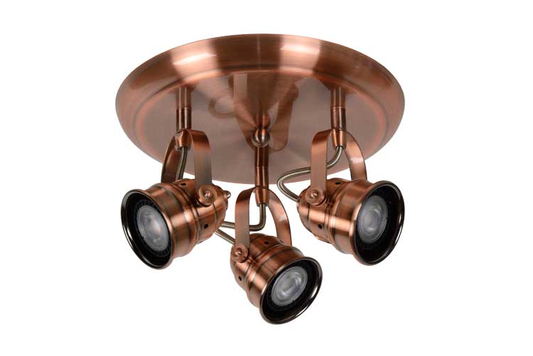 Lucide CIGAL - Plafondspot - Ø 27 cm - LED - GU10 - 3x5W 2700K - Koper