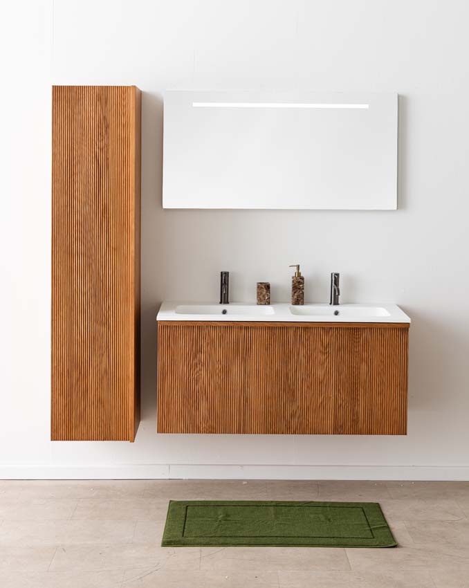 Meuble de salle de bain Fae chêne suspendu avec double lavabo blanc mat 120cm