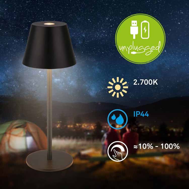 Tafellamp Salori - zwart - 14.2cm - dimbaar - LED - 2.1W - 2700K - IP44 - USB