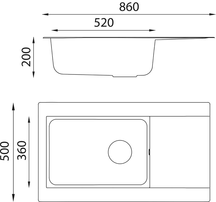 Evier à encastrer Liv 860x500mm noir