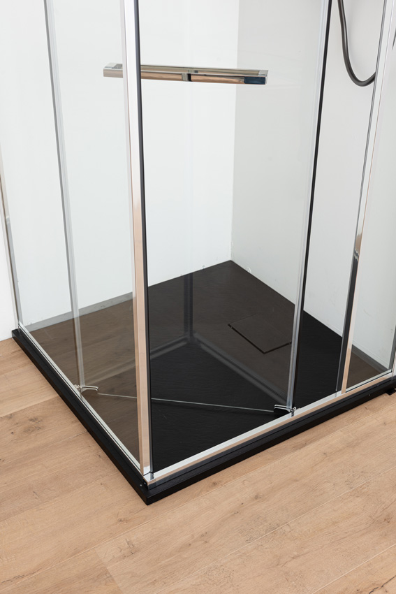 Douche d'angle Ares avec porte peu encombrante chrome 90x90x190cm