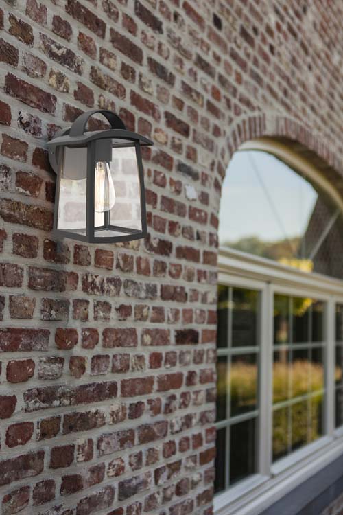 Buitenwandlamp retrofit E27 helder glas zwart