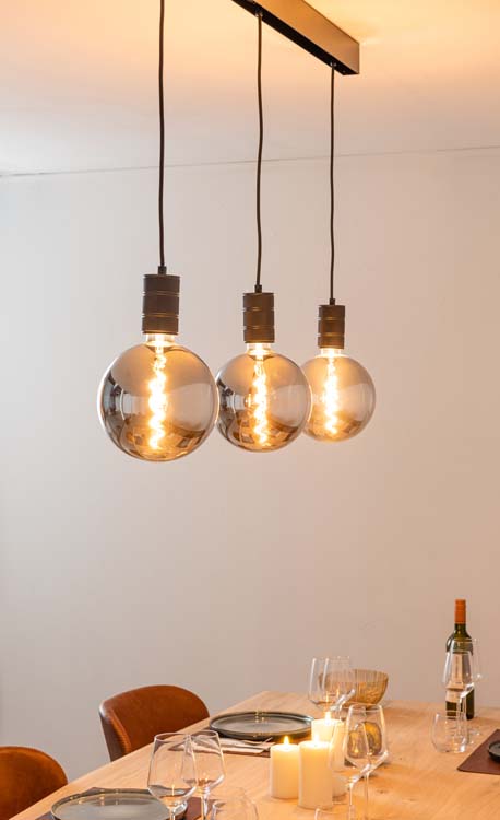 Railverlichting design Béa zwart set 1,2m 3 pendels Bol Chroom E27 3x4W