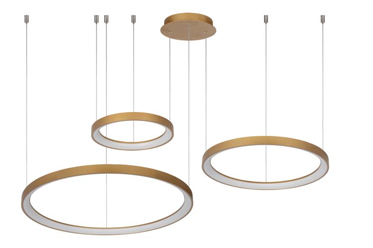 Lucide Premium Vidal - Hanglamp - Ø 78 cm - LED Dimb. - 1x120W 2700K - Mat Goud / Messing