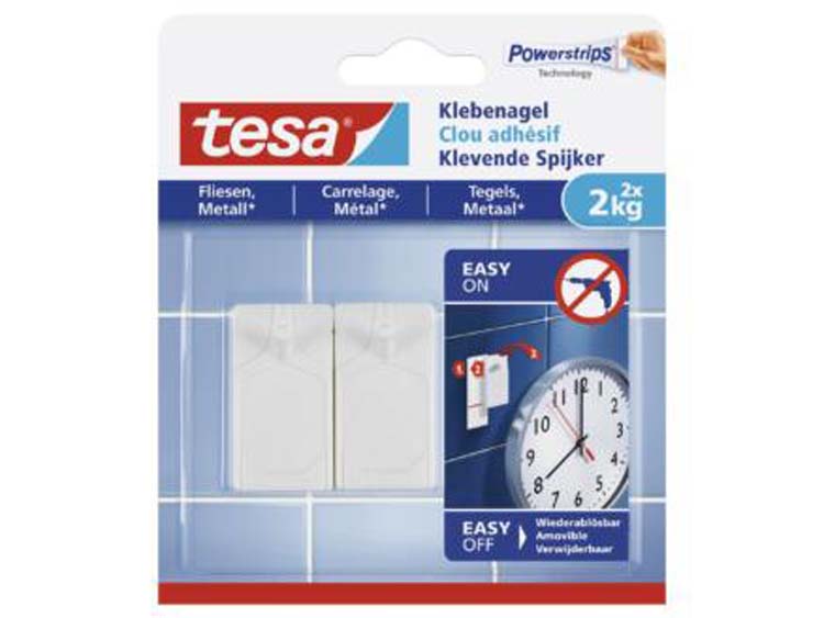 Tesa clou adhésif pour carreaux et 2 pièces de métal blanc