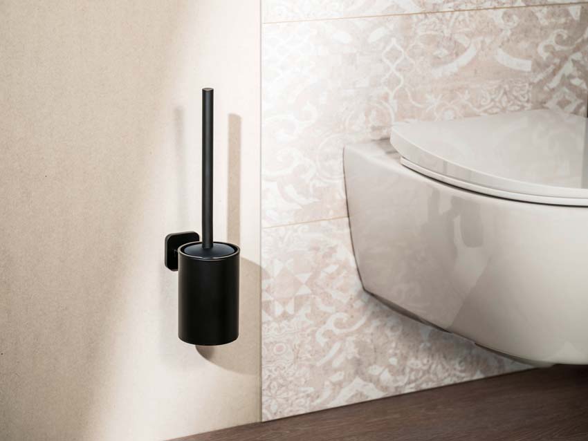 Porte-brosse WC Wenko Porto Turbo-Loc noir mat 9x37x13cm avec brosse