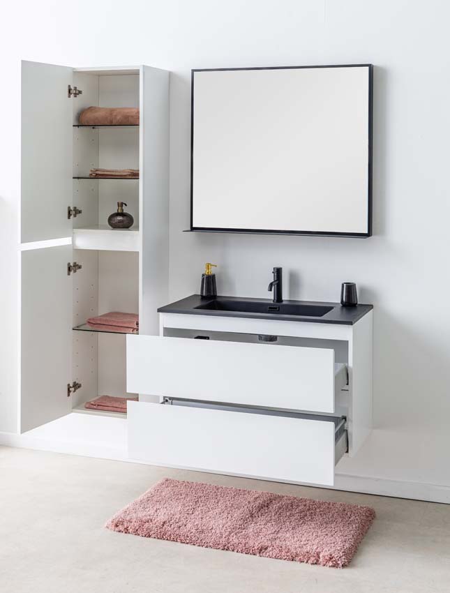 Badkamermeubel Tibo wit 900 mm wastafel zwart mat