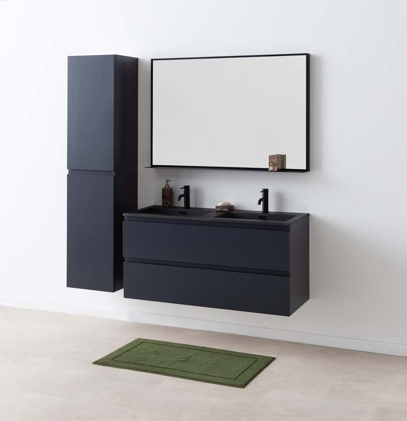 Meuble de salle de bain Tibo gris 1200 mm lavabo double noir mat