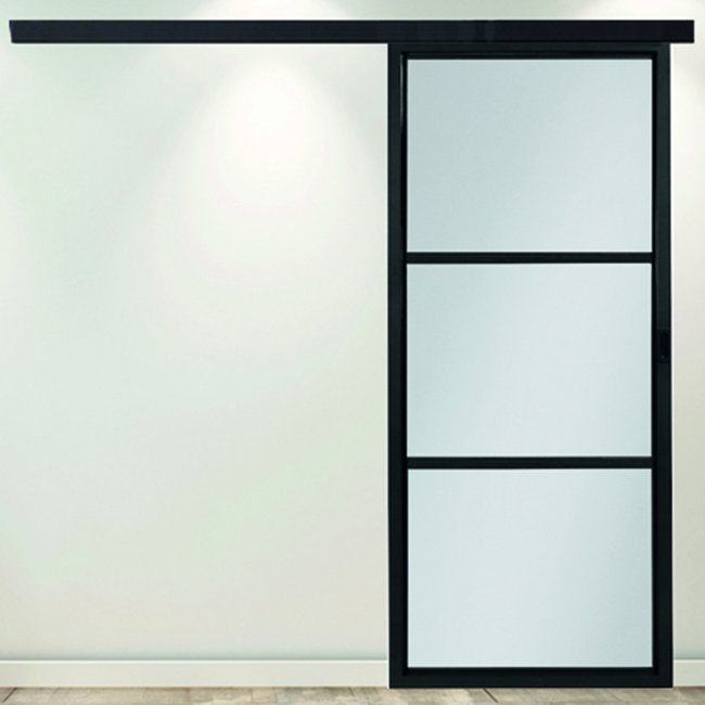 Porte coulissante intérieure noir 3 vitrages 930x2115mm