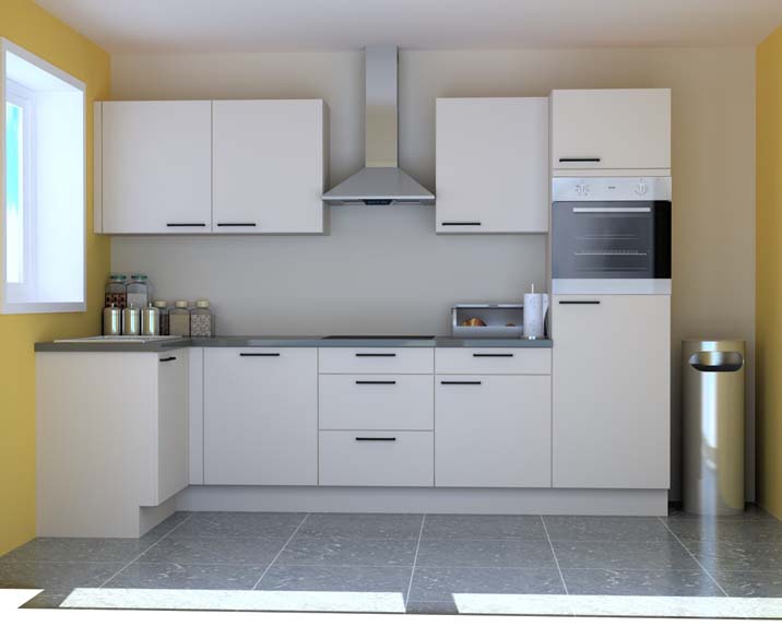 Hoekkeuken Premium 15A wit 350x130cm - voorgemonteerd - met toestellen - vitrokeramische kookplaat en inox wanddampkap